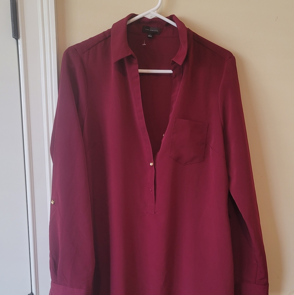 The Limited Burgundy Plum Wine Long Sleeve Shirt Dress Size L